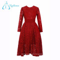 A-Line Elegant Lace Pleat Long Sleeve Prom Dress